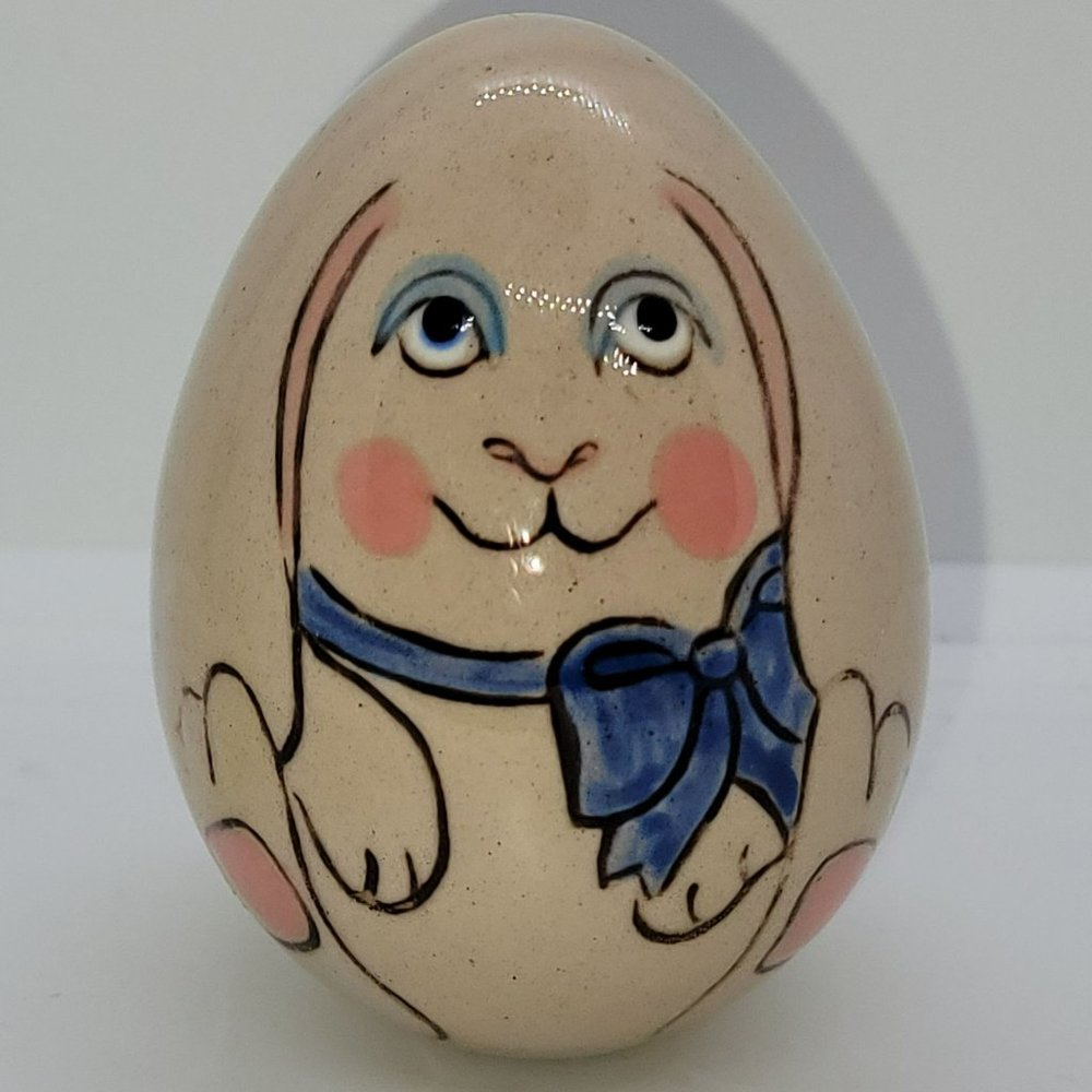 Vintage Bunny Rabbit Hand Painted Egg Shaped Easter Figurine